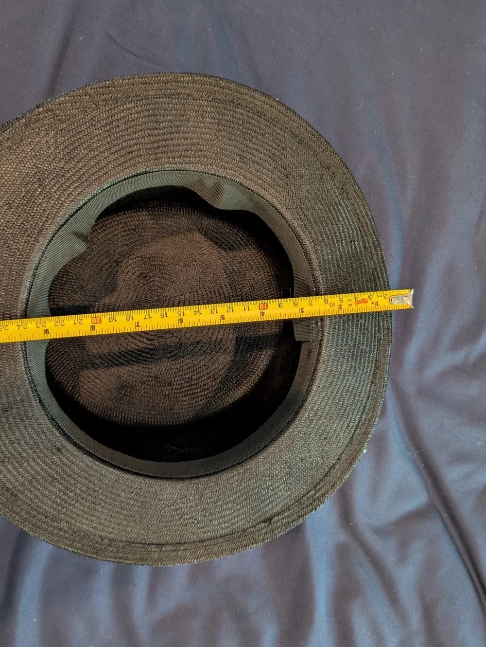 Black Straw Boater Hat with Cream Bow Accent